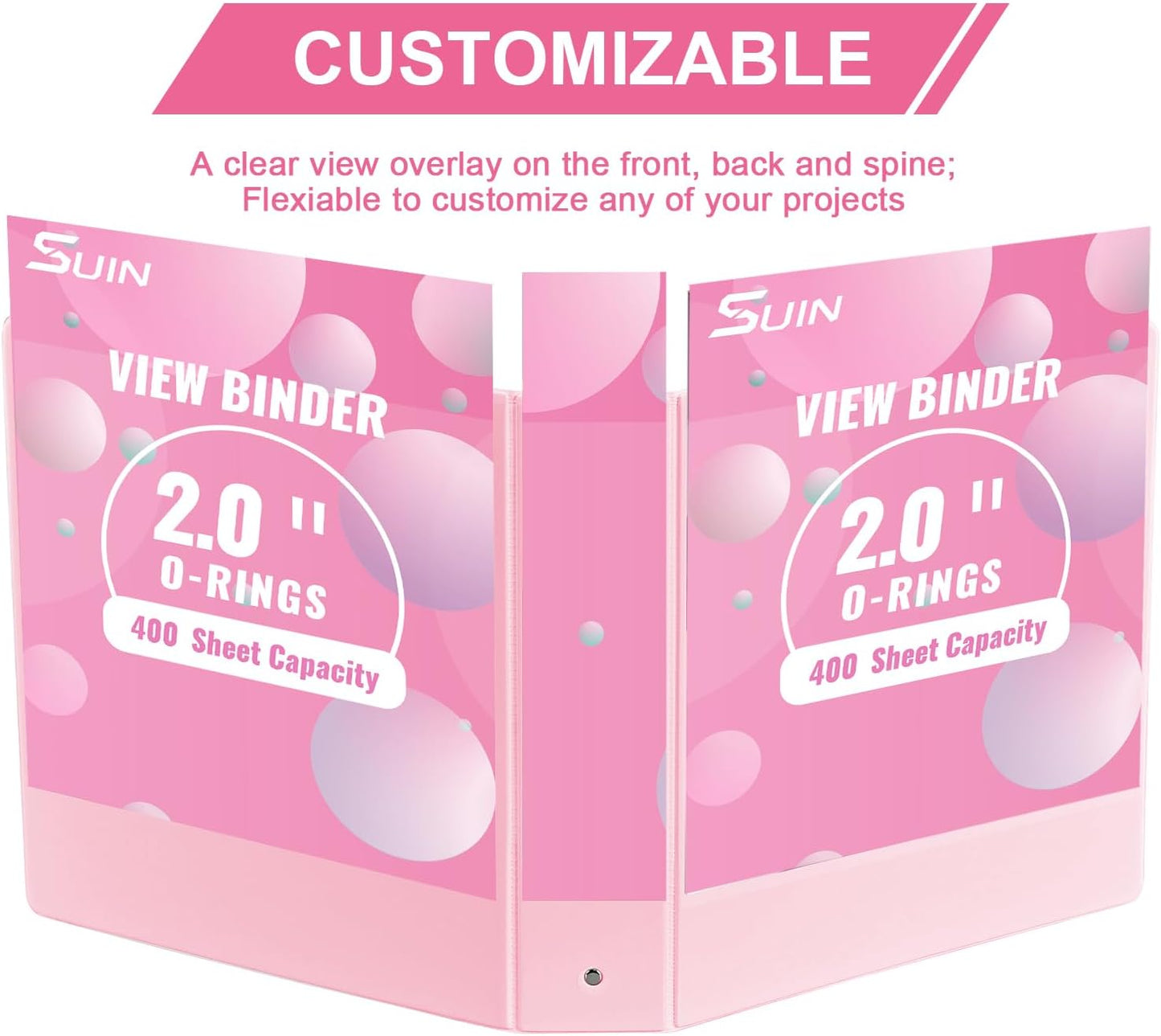 SUIN 2-Inch 3-Ring Binders with 2 Interior Pockets, Heavy Duty Clear View Presentation Binder Holds 425 Sheets Letter Size, Office School Home,6 Pack