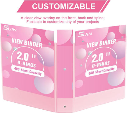 SUIN 2-Inch 3-Ring Binders with 2 Interior Pockets, Heavy Duty Clear View Presentation Binder Holds 425 Sheets Letter Size, Office School Home,6 Pack