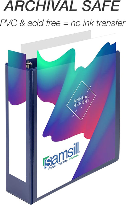 Samsill Durable 4 inch 3 Ring Binder, D Ring Binder, 100% Recycled Chipboard, Black, 2 Pack