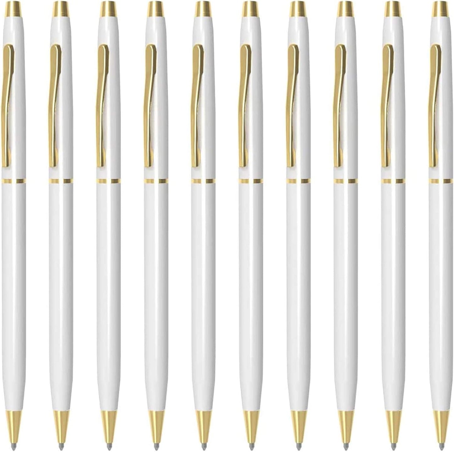 Cambond Slim Ballpoint Pens Bulk - Black Ink 1.0mm Medium Point Retractable Metal Pen for Police Uniform, Flight Attendant & Office, 10 Pack (Black Barrel)