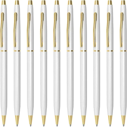 Cambond Slim Ballpoint Pens Bulk - Black Ink 1.0mm Medium Point Retractable Metal Pen for Police Uniform, Flight Attendant & Office, 10 Pack (Black Barrel)