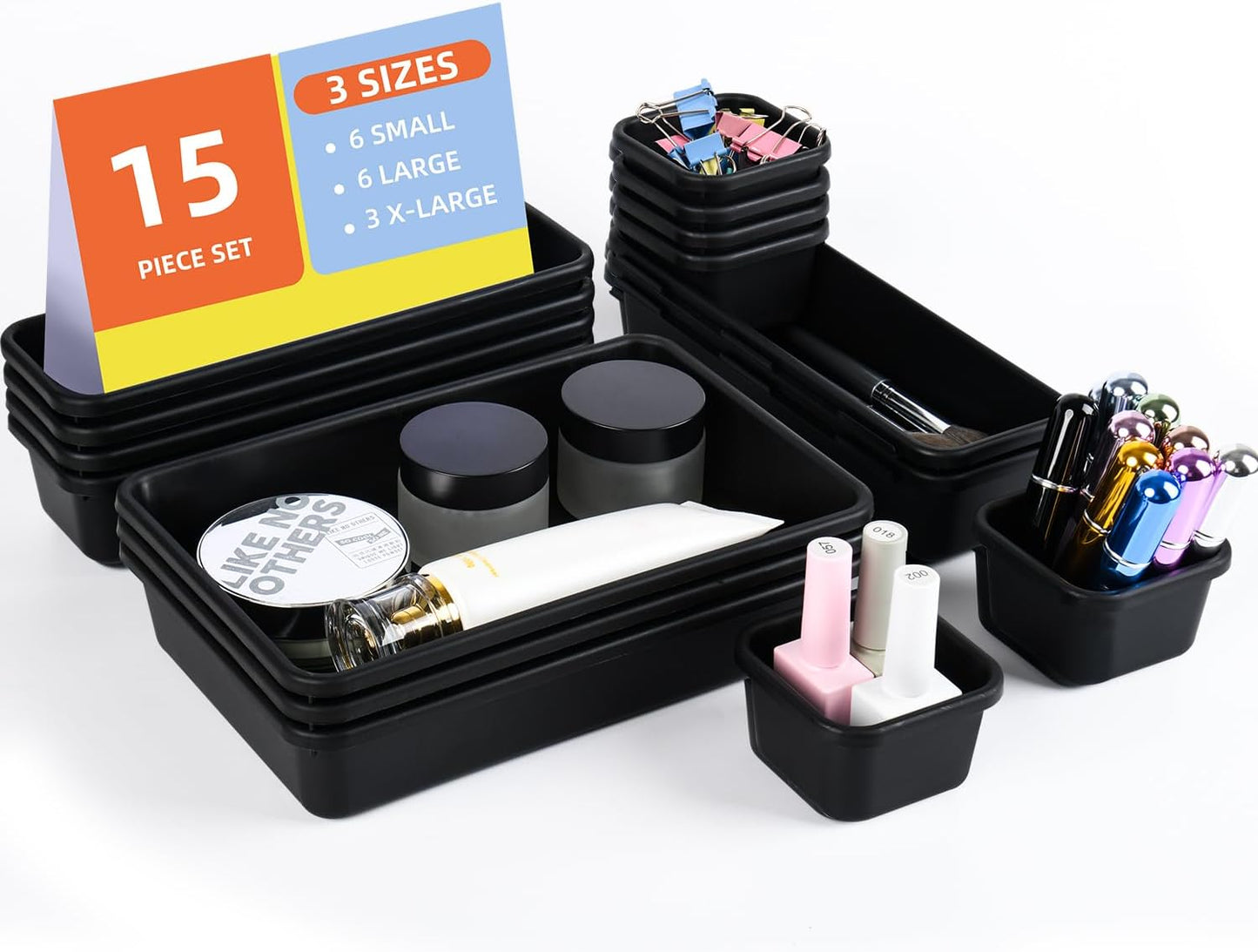 Kutesna 15 PCS Interlocking Desk Drawer Organizer Separator for Office,Bathroom,Kitchen,Makeup（Black）