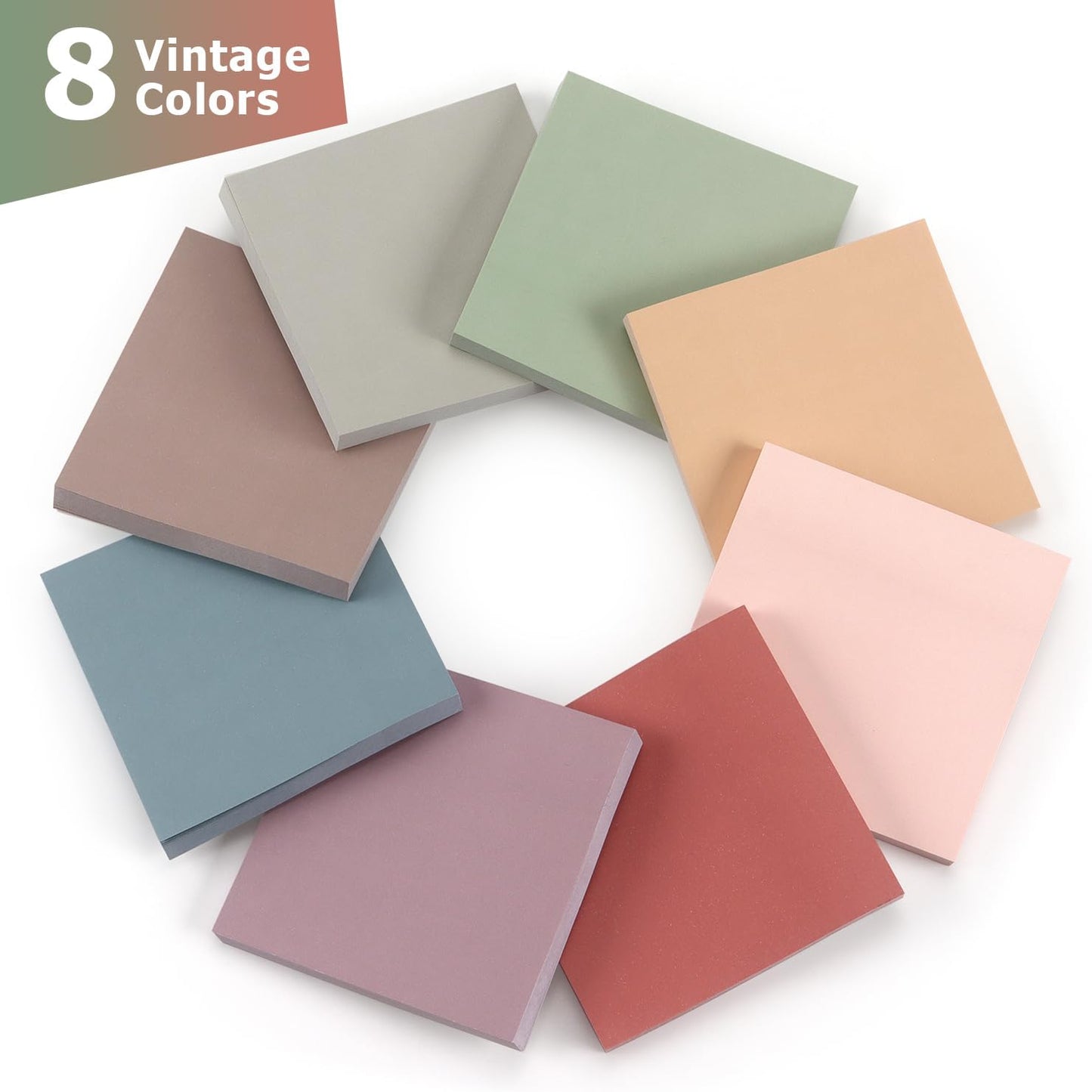 Osboo Sticky Notes 3x3 Self-Stick Notes Pads with 8 Morandi Colors, Easy to Post for Office, School, Home, 8 Pads/Pack, 80 Sheets/Pad