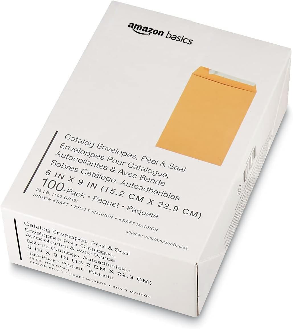 Amazon Basics Catalog Mailing Envelopes, Peel and Seal, 10 x 13 Inch, White, 100-Pack