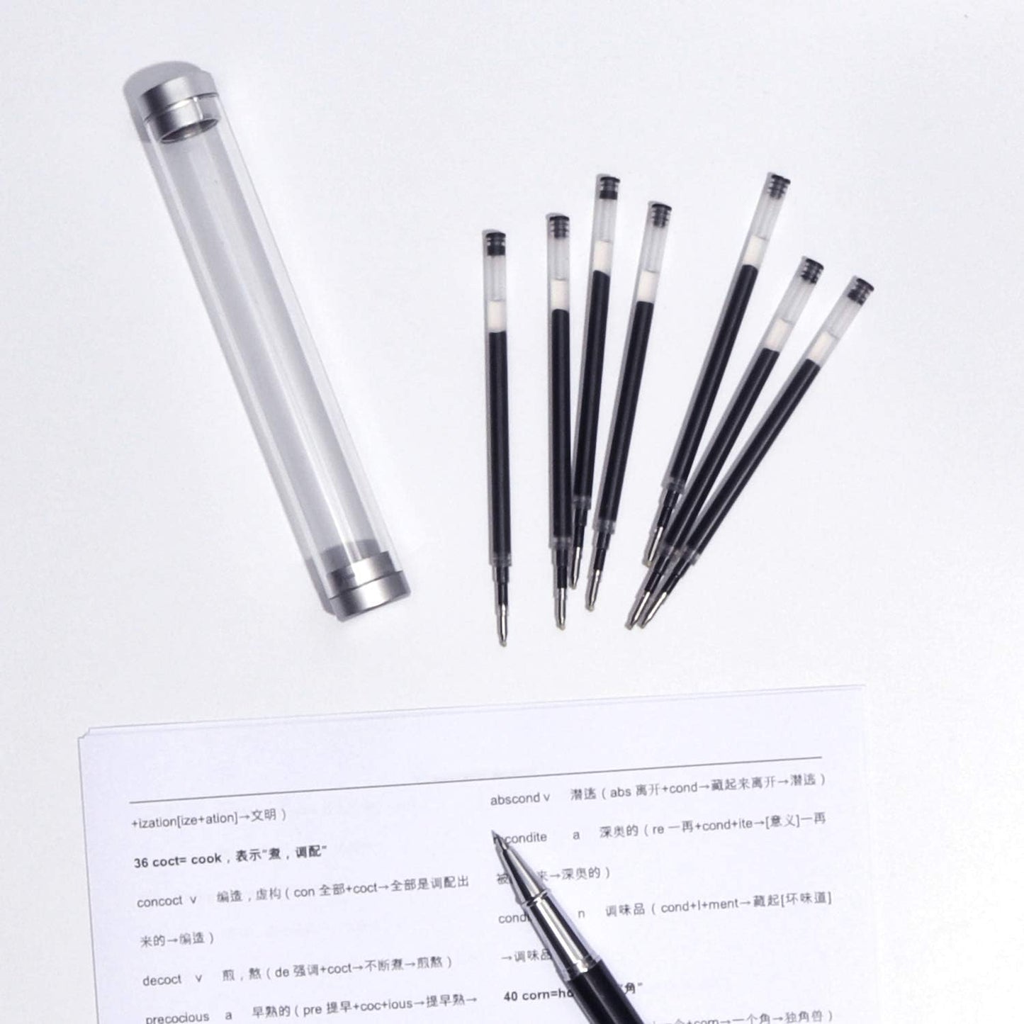 8 Pieces Replaceable Ballpoint Pen Refills Work for Most Brands Pens with Smooth Writing,Free-Flowing German Ink with Medium 0.5mm Ballpoint Tip(Black Refills and Length 4.4inch)