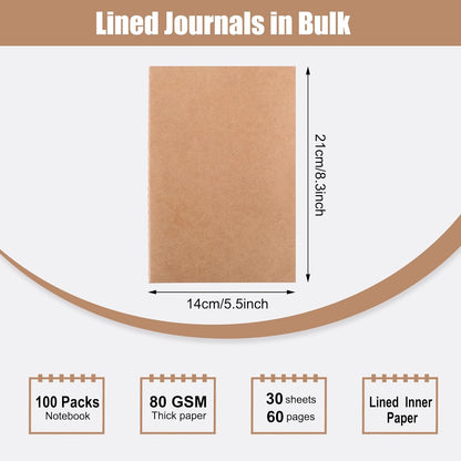 EOOUT 24 Pack Blank Kraft Notebooks, A5 Journals Notebook Bulk, Unlined Paper Sketchbooks, 8.3x5.5in 60 Pages Travel Journal Set for Journaling, Student, Kids, Writing