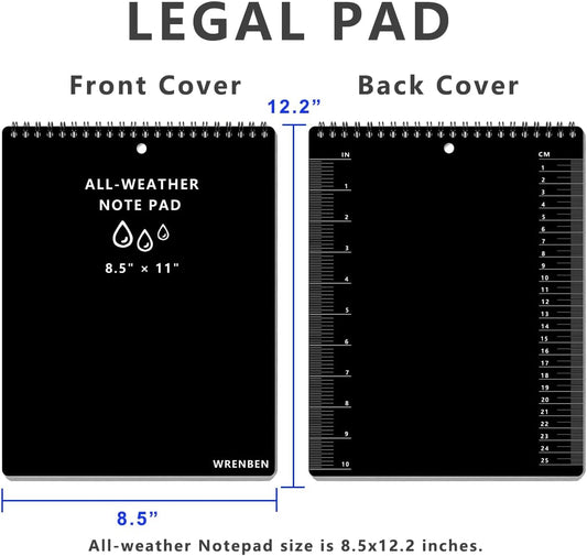 Weatherproof Legal Pad 8.5" x 11" with 100 Pages All Weather Paper and Waterproof Hard Cover, A4 Large Size Top Spiral Notebook, Legal Pattern (Orange)