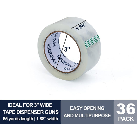 PANDRI Packing Tape, 36 Rolls Heavy Duty Clear Packaging Tape for Shipping Packaging Moving Sealing, 2 inches Wide, 65 Yards Per Roll, Total 2340 Yards