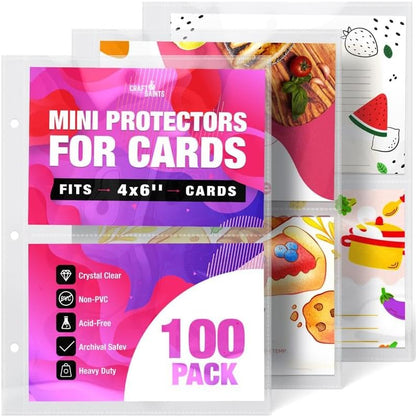 Half Letter 8.5x5.5’’ Pack of 100 Heavy Duty Page Sleeve Protectors for Mini 3-Ring Binders, Top Loading Crystal Clear & Archival Safe Refill Sheets, Acid-Free & Reinforced Holes