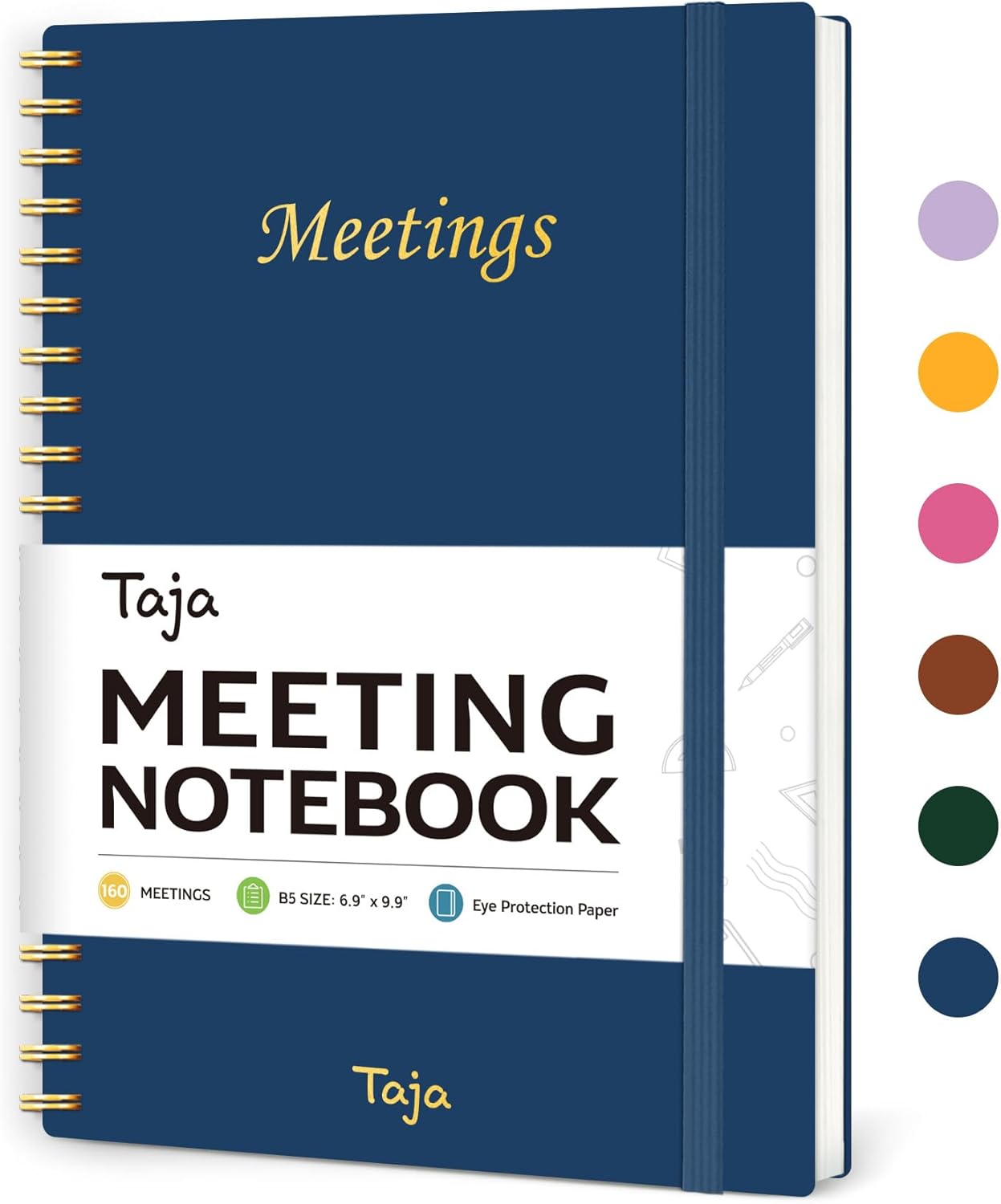 Taja Meeting Notebook for Work Organization - Work Planner Notebook with Action Items, Agenda Planner for Note Taking, 160 Pages (6.9" X 9.9") Project Organizer for Men & Women - Blue