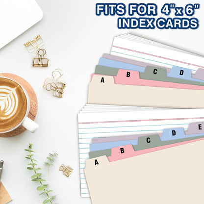 Chell 4x6 Plastic Index Card Dividers, Heavyweight Poly Index Card Guides A-Z for Flash Cards and Recipe Cards, with Alphabetical/Blank Stickers, Pack of 25