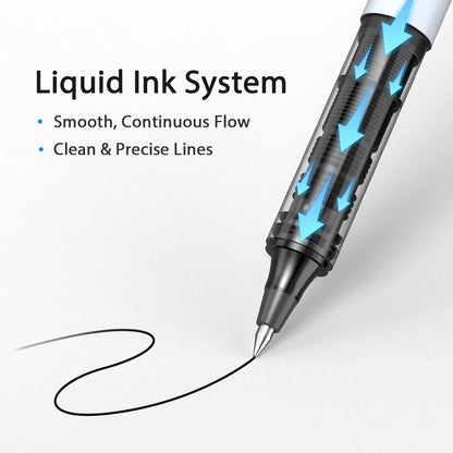 SAKEYR Rollerball Pens, 16 Pack Black Fine Point (0.5mm) Liquid Ink Pens for Smooth Writing, Quick-Drying, Note-Taking, Signatures, Office, School, Journaling & Daily Use