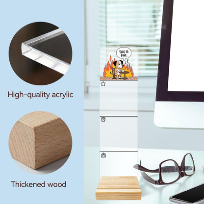 Sticky Notes Monitor Memo Board Acrylic Note Holder with Removable Wooden Base, Everything is Fine Logo Desk Set Includes 200 Sheets Two Sizes Sticky Notes, Office Desk Accessories Organizer