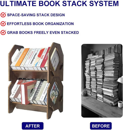 2 Pack Desktop Bookshelf, Stackable Book Organizer with Handle, storage rack for CD/Magazine/File Folder, Portable Small bookshelf for Study, Living room, Kid's room, No Nails, Medium Size