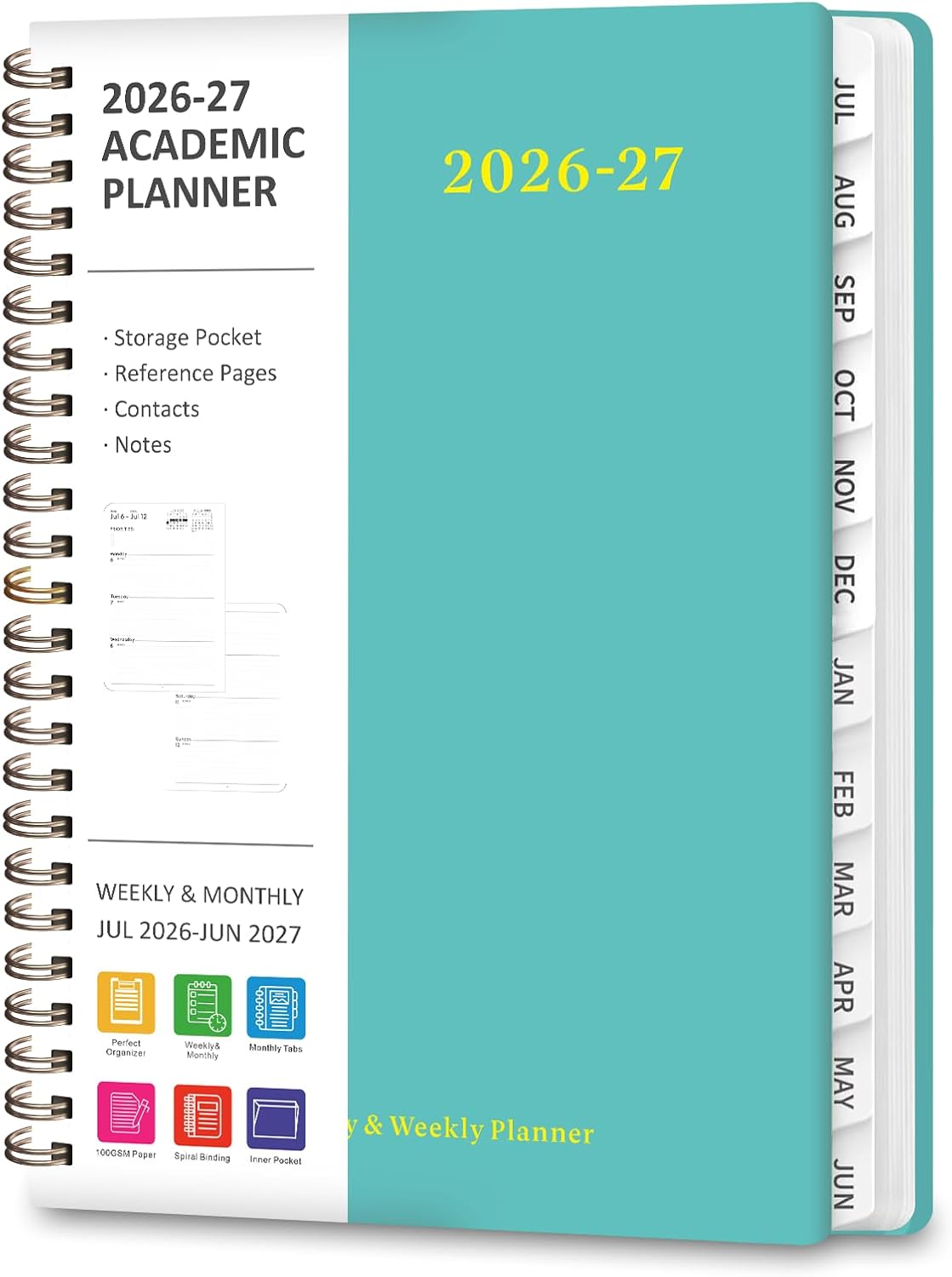 Planner 2026-2027, Weekly and Monthly Academic Year Calendar Planner, July 2026 - June 2027, Daily Agenda Book for Office School Supplies, A5(6.3'' x 8.5'')