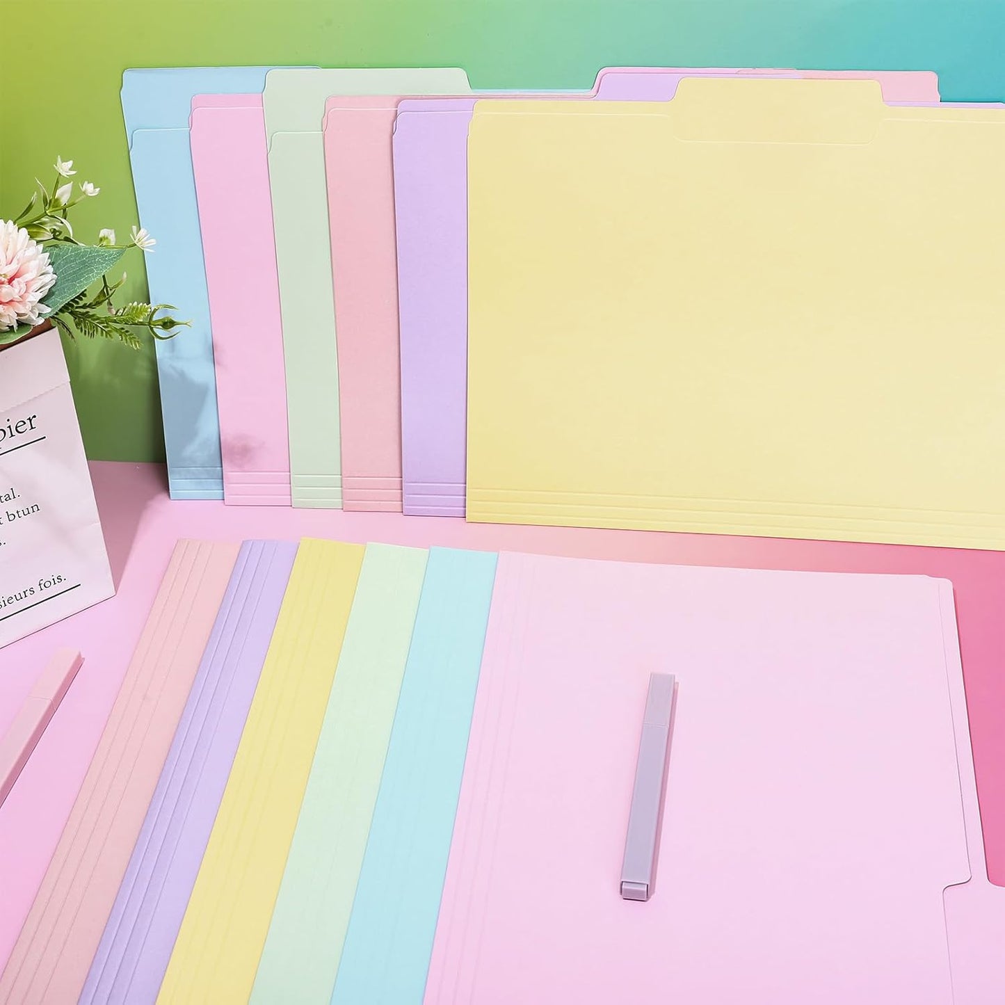 Whaline 24 Pack Dusty Blue File Folders Letter Size 6 Colors Gradient Blue File Pockets with 1/3 Cut Tab for Home Office Classroom Supplies, 8.9 x 11.6 Inch