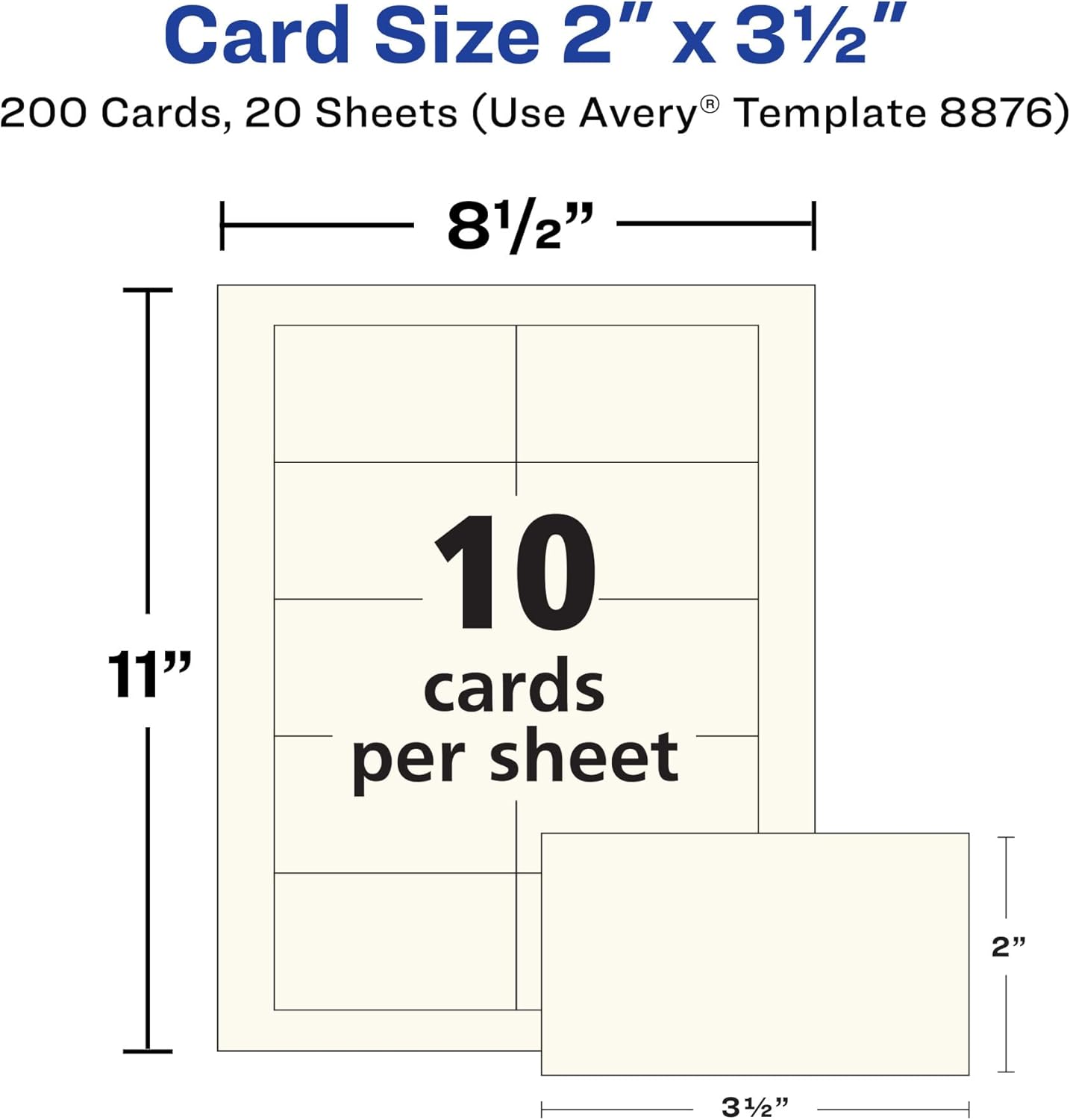 Avery Clean Edge Printable Business Cards with Sure Feed Technology, 2" x 3.5", Ivory, 200 Blank Cards for Inkjet Printers (08876)