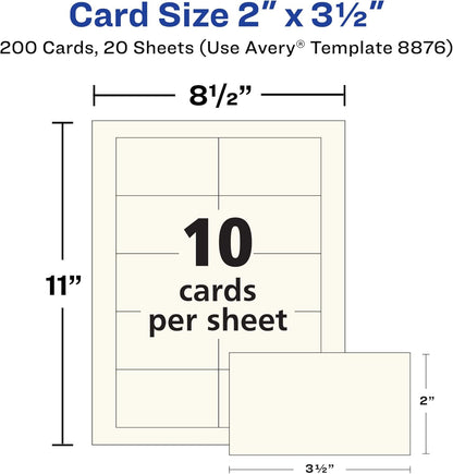 Avery Clean Edge Printable Business Cards with Sure Feed Technology, 2" x 3.5", Ivory, 200 Blank Cards for Inkjet Printers (08876)