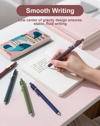 SUNEE Gel Pens, 6 Pack 0.5mm Pens Fine Point Smooth Writing Pens with Quick-Dry Black Ink, Cute Aesthetic School Office Note-Taking Pens for Journaling - Morandi