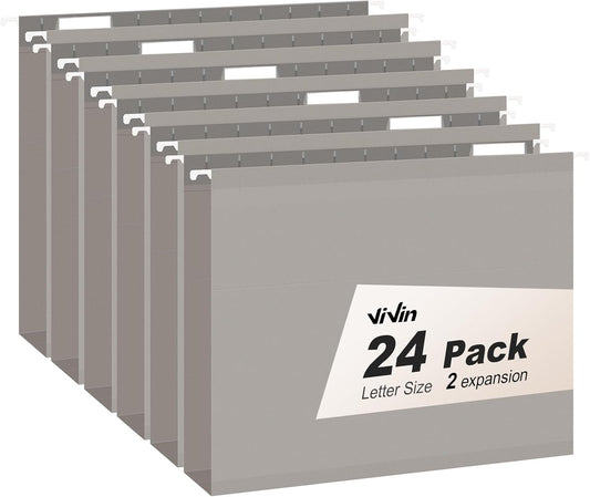 ViVin Hanging File Folders, 1/5-Cut Adjustable Tabs with 24 Per Box, 24 Pack Letter Size Hanging File Folders, Designed for Office Home School Filing Cabinet(Assorted)