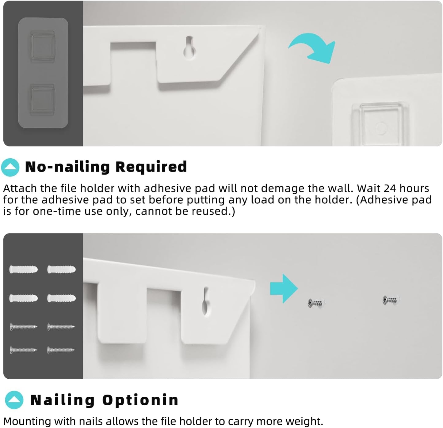Jomola No Drilling Wall Mount File Holder - Office Wall Hanging Files & Magazines Organizer - Plastic Door Mount with Adhesive Pad, Gray (1 Count)