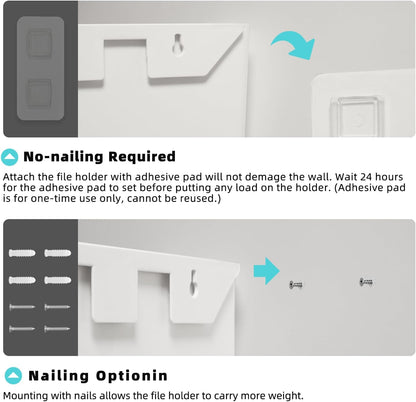Jomola No Drilling Wall Mount File Holder - Office Wall Hanging Files & Magazines Organizer - Plastic Door Mount with Adhesive Pad, Gray (1 Count)