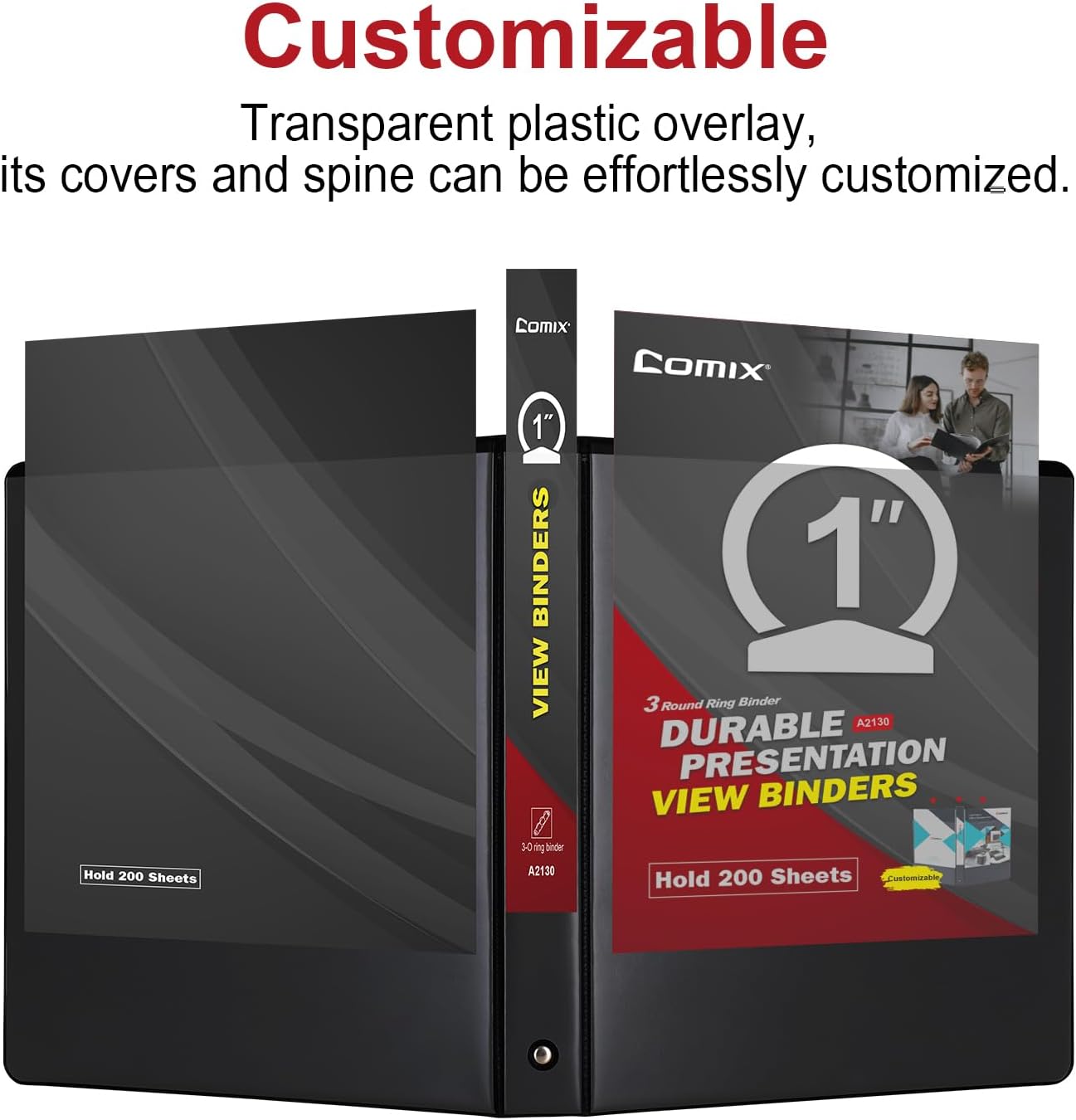 Comix Sturdy Round Ring Binder 3 inch with Clear View Cover, Holds 600 Sheets of US Letter Size Paper, 2 Pack (Black)