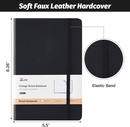 SUIN Hardcover-Journal-Notebooks, A5 Lined Journals Notebook for Writing 200 Pages, 8.2 x 5.5 inch, Classic Ruled Notebooks for Work/Travel/College (Black- 1 Pack)