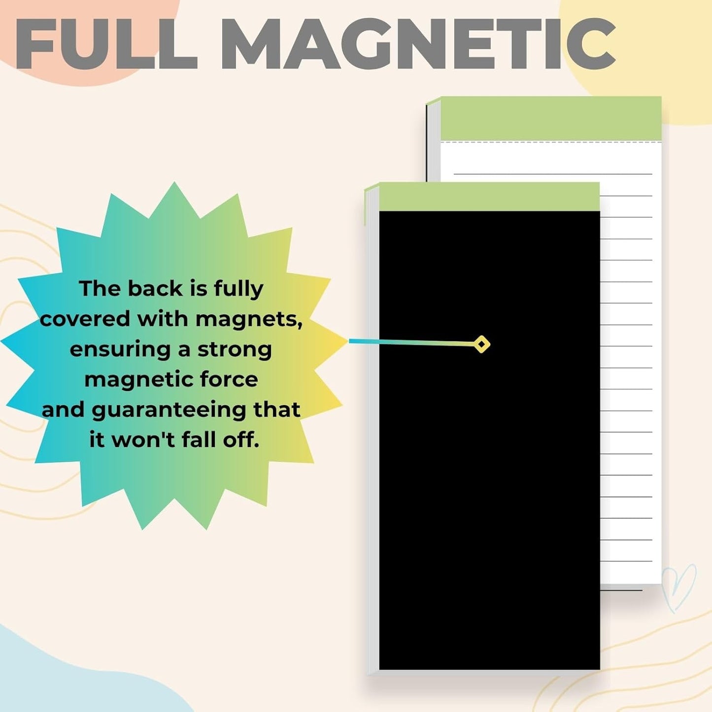 BIPEND 6 Pack Magnetic Notepads for Fridge, Grocery List Magnet Pad for Refrigerator, Memo Notepad with Lined Pages, 50 Sheets per Note Pads To-Do List, Shopping List(300Sheets)