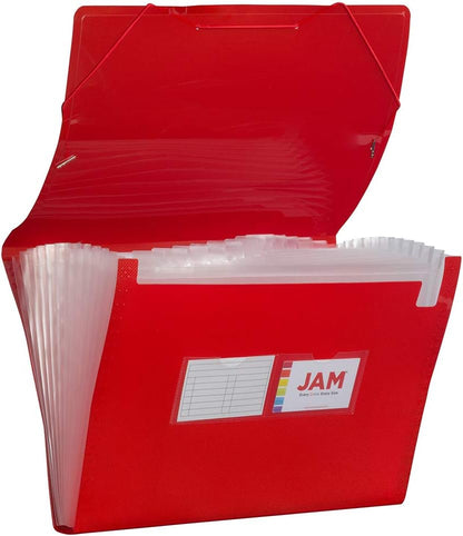 JAM Paper Accordion Folders - 13 Pocket Plastic Expanding File - Legal Size - 10 x 15 - Red - Sold Individually