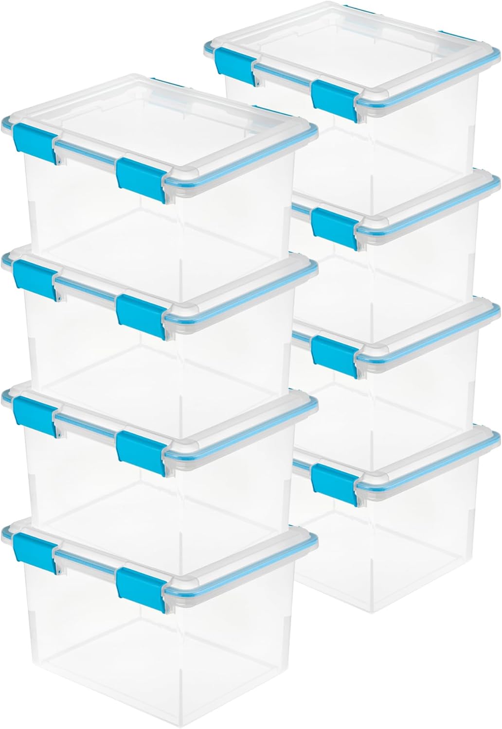 Sterilite 4-Pack Gasket Box, Weather-Resistant Storage Bins with Latching Lids, 32 Quart - Heavy-Duty Organizing Containers for Closet, Bathroom, and Office