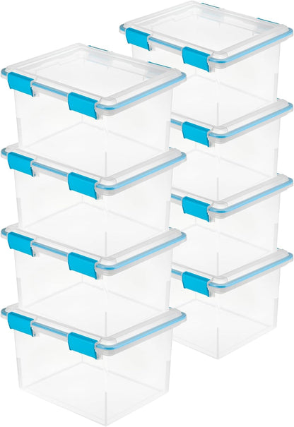 Sterilite 4-Pack Gasket Box, Weather-Resistant Storage Bins with Latching Lids, 32 Quart - Heavy-Duty Organizing Containers for Closet, Bathroom, and Office