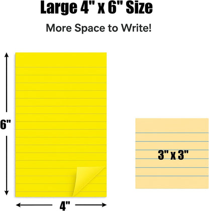 12 Pack Lined Sticky Notes, 3x3 Inch & 4x6 Inch, Ruled Self-Stick Memo Pads, Sticky Notes for Writing, to-Do Lists, Office, School, Home (Neon, 4x6 in)