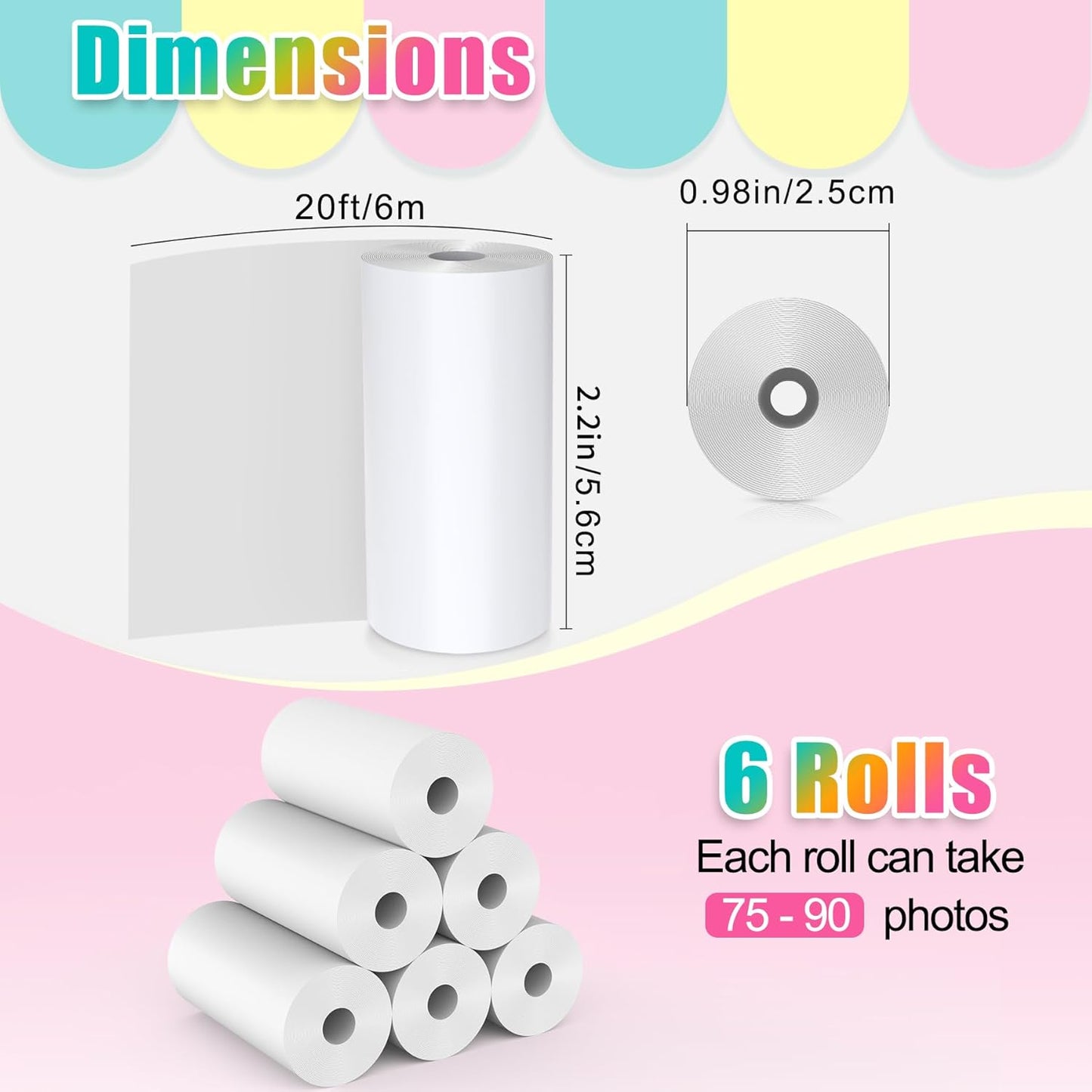 12 Rolls Instant Print Camera for Kids Refill Print Paper - Hikkon Thermal Print Paper Rolls Photo Print HD Printing for Most Kids Instant Camera - Paper Only(White-12)