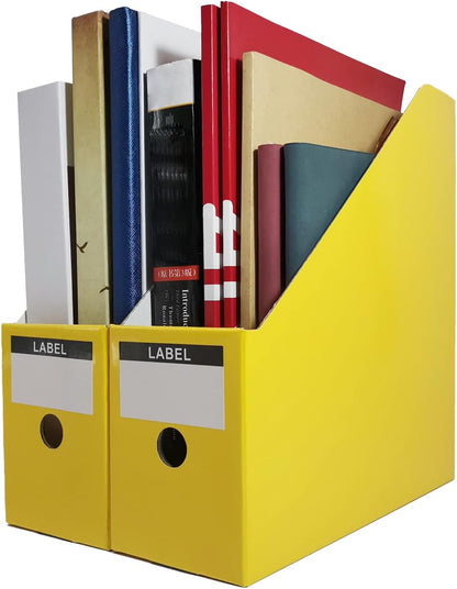 Limitliho 2 Pack White Magazine Holde, Vertical Book Bins for Classroom and Library Use, 10.6'' ×10.2'' ×3.5'' Inch Vertical File Folder Box