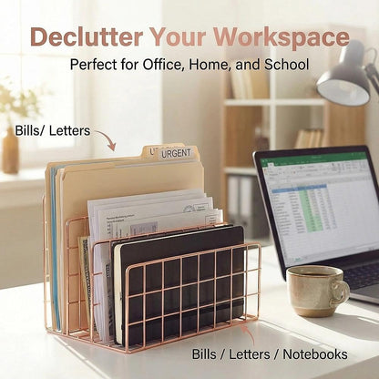 Simmer Stone Gold Letter Sorter Organizer for Desk, Premium Plated Metal Mail Holder with 3 Upright Slots, Ultra-Stable & Non-Wobbling Desktop Organizer for Envelopes, Documents, Palettes 9.5“ x 4.7 ”