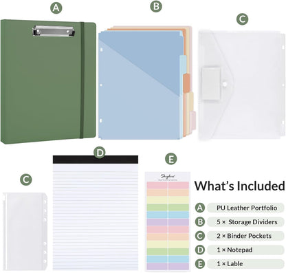 SKYDUE 3 Ring Binder with Clipboard,1 Inch Binder, 13.2" × 10.2" PU Clipboard Binder with Notepad & 5 Dividers with 5 Pockets, Labels, Clipboard Folder Great for School Office(Fit Letter Sized Paper)