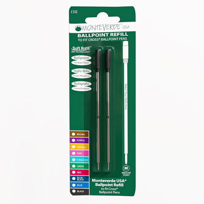 Monteverde USA Soft Ballpoint Refills to Fit Cross Pens, Medium Point, Green Ink, 2-Pack – Bold and Smooth Writing Solution