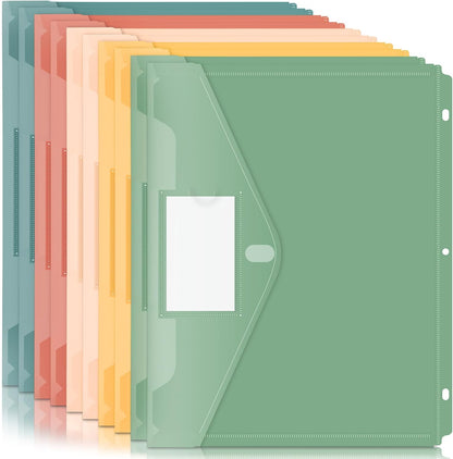 Forvencer Binder Pocket, 10 Pack Super Heavyweight Plastic Folders with Tight Closure, Binder Folders Side Loading, 3 Ring Binder Pocket, Binder Dividers with Pockets, Letter Size, Pastels Series