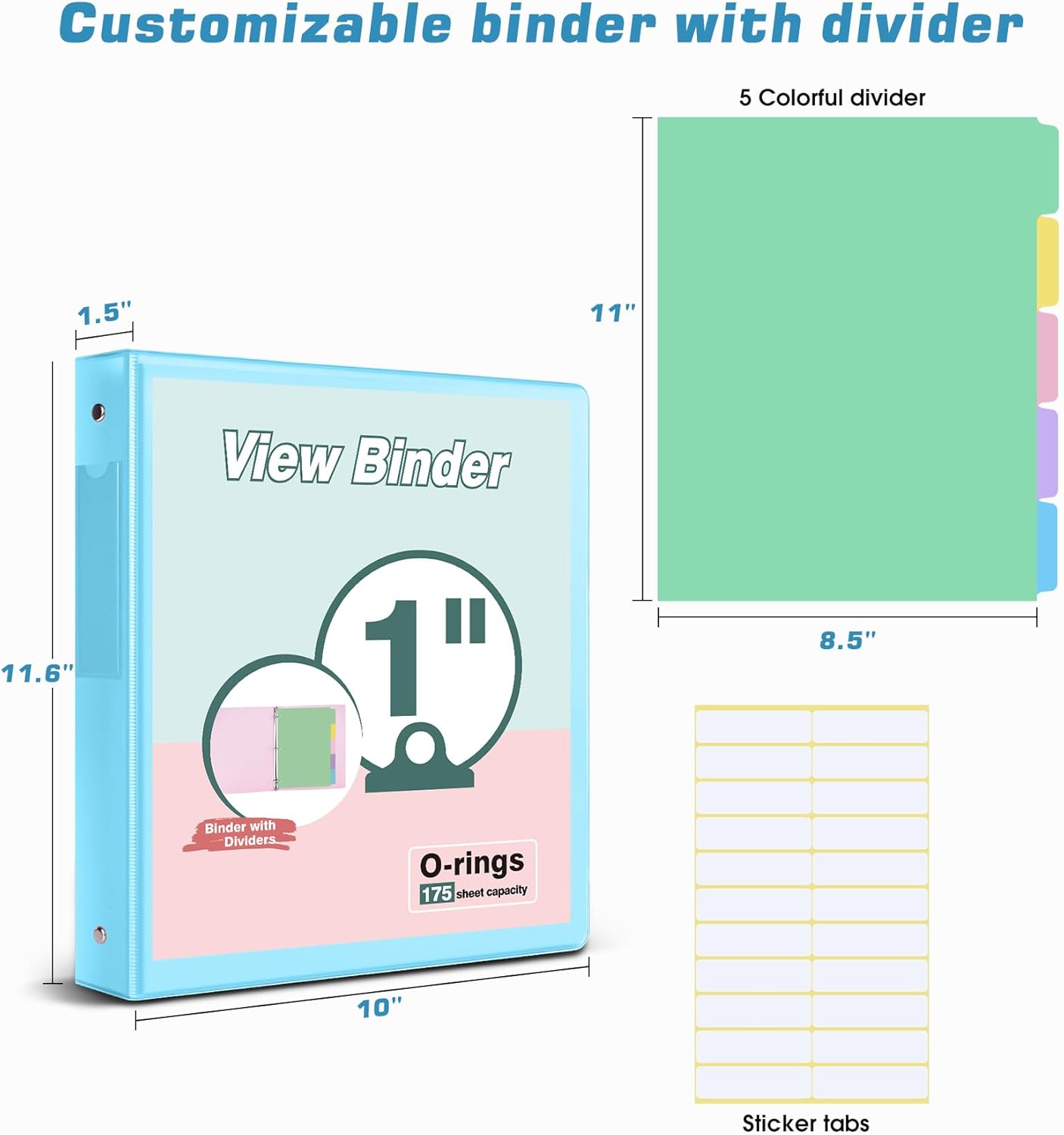 3 Ring Binder 1.5 inch，Cute Binder Organizer with 5 Tab Dividers Fits 175 Sheets of 8.5x11 Paper,Customizable Clear Cover with Inside Pockets,Aesthetic 1.5" Three Ring Binders for School Office,Purple