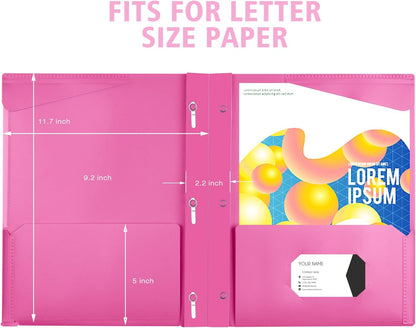 INFUN Heavy Duty Plastic Pocket Folder with Prongs and Clear Front Pocket - 18 Pack, 3 Prong Folders with Pockets and Card Slot, Assorted Colors