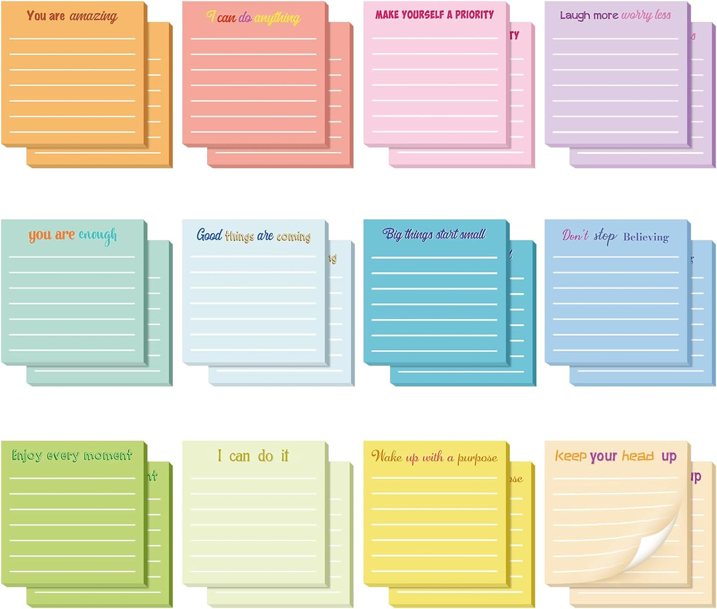 Yinder 48 Pcs Inspirational Sticky Notes Cute Motivational Sticky Notes Pad End of Year Employee Appreciation Gifts Bulk for Teacher Nurse Coworkers Office Supplies 3 x 3'' (Thank You,Dark Color)