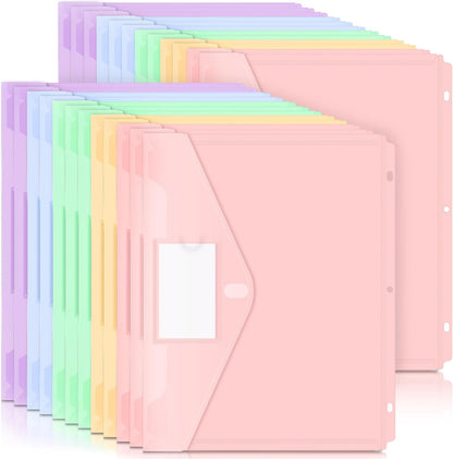 Forvencer Binder Pocket, 10 Pack Super Heavyweight Plastic Folders with Tight Closure, Binder Folders Side Loading, 3 Ring Binder Pocket, Binder Dividers with Pockets, Letter Size, Pastels Series