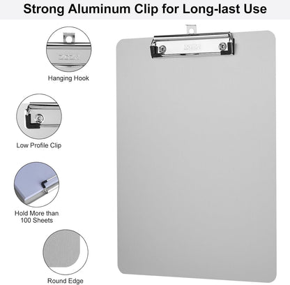 ZCZN Metal Clipboards, 2 Pack Heavy Duty Aluminum Clipboards 12 x 9 Inches, A4 Letter Sizer Document Holder with Low Profile Clip, Suitable for School, Office, Jobsite or Medical Staff, Silver