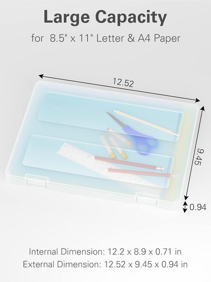 iBune 4-Pack A4 Plastic Paper Organizer Box, Scrapbook Storage for 8.5” x 11” Letter Papers, Portable Document Holder, Photo Storage Box Sticker Art Supplies Organizers, 12.2” x 8.9” x 0.7” Inner Size