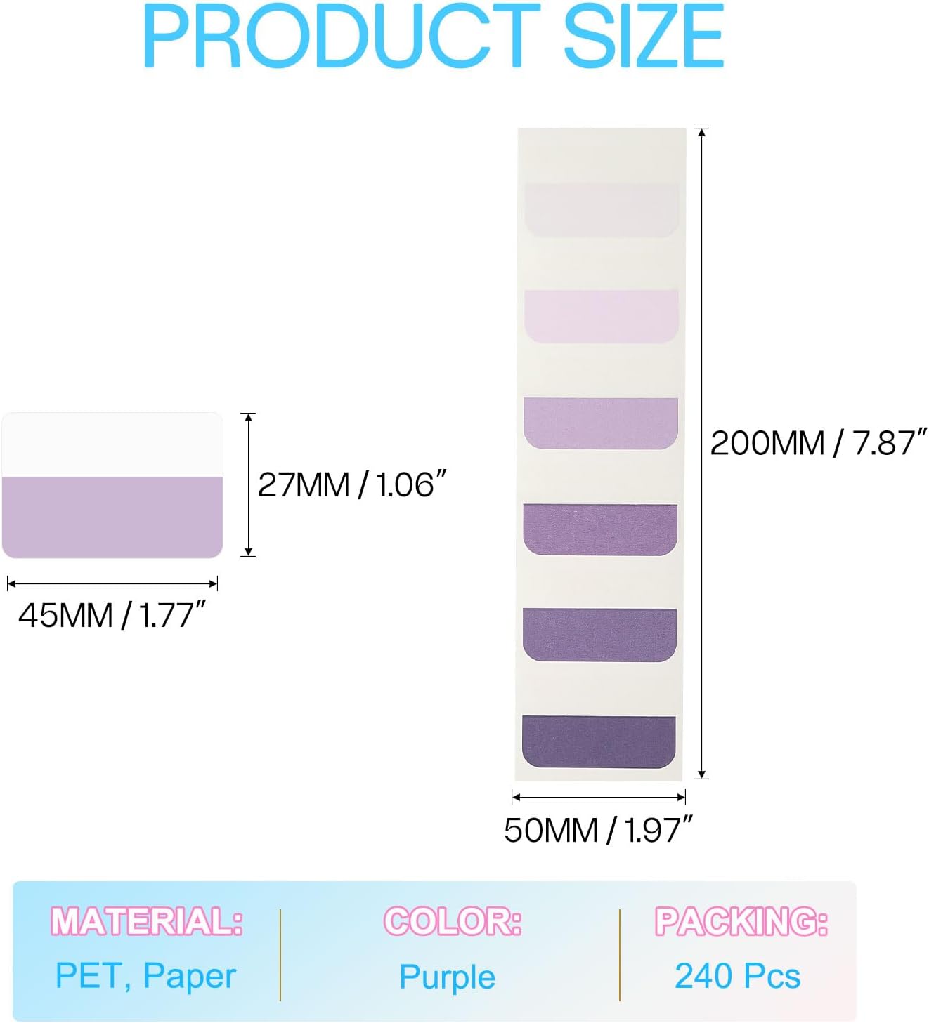 PATIKIL Clear Index Sticky Tabs, 240 Pcs Large Transparent Sticky Notes Bookmarks Planner Stickers Page Tabs for Office Notebooks File Folder Ledger Book, Gradient Purple