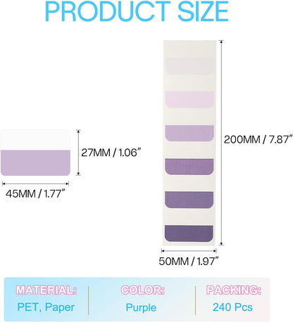 PATIKIL Clear Index Sticky Tabs, 240 Pcs Large Transparent Sticky Notes Bookmarks Planner Stickers Page Tabs for Office Notebooks File Folder Ledger Book, Gradient Purple