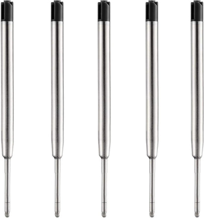 DunBong Pen Refills, Black Ink Refill Pack of 5, Replaceable Ballpoint Pen Refills, Medium Point Metal Refill (Black)