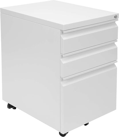 Mount-It! 3 Drawer File Cabinet with Lock and Wheels, Heavy-Duty Steel Rolling Drawer Cabinet, Fully Assembled Under Desk Filing Cabinet for Home Office Storage, 15.3" W x 19.75" D x 24.5" H, Black