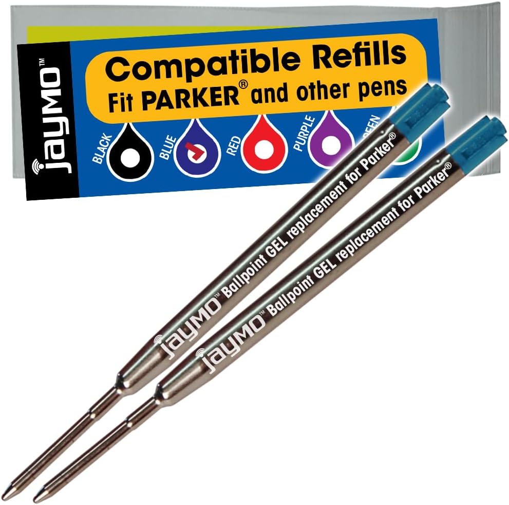 Jaymo Replacement for Parker 30525PP/30526PP and Bastion - Measures 3.875 in / 98 mm Long - G2 Gel Ballpoint Pen Refill - 2 Black + 2 Blue + Red + Purple